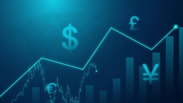 increase currency price graph and chart digital background animation. world uptrend currency price animation with blue color