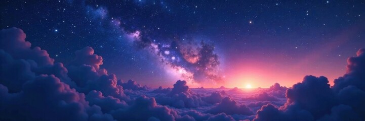 Naklejka premium Darkened heavens with scattered stars and a hint of aurora, nebula, astronomy, space