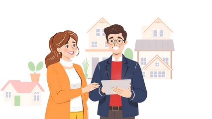 Happy Couple and Real Estate Agent Searching for a New Home