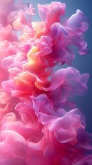 Fototapeta premium Delicate Pink & Lavender Swirl Phone Wallpaper Soft Petals or Smoke Effect on Blue Background | HD Mobile Aesthetic