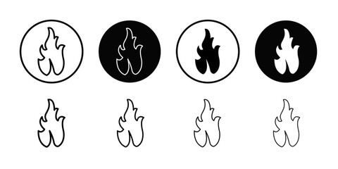 Flame fire icon Thin line art collection