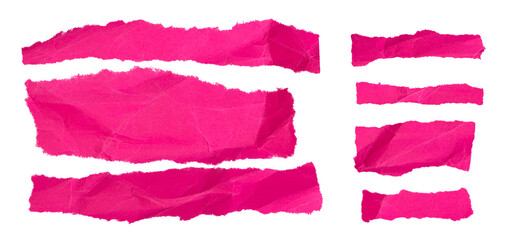 Collection of vibrant pink torn paper pieces. Great for design projects!