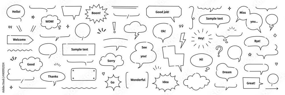 Leinwandbilder line frame text speech bubble set. line balloon frame design talk speech bubble frame. comic japan s