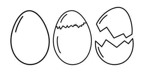 Whole and Partially Peeled Egg and Cracked Eggshell Minimalist Linear Icon design idea Set elements