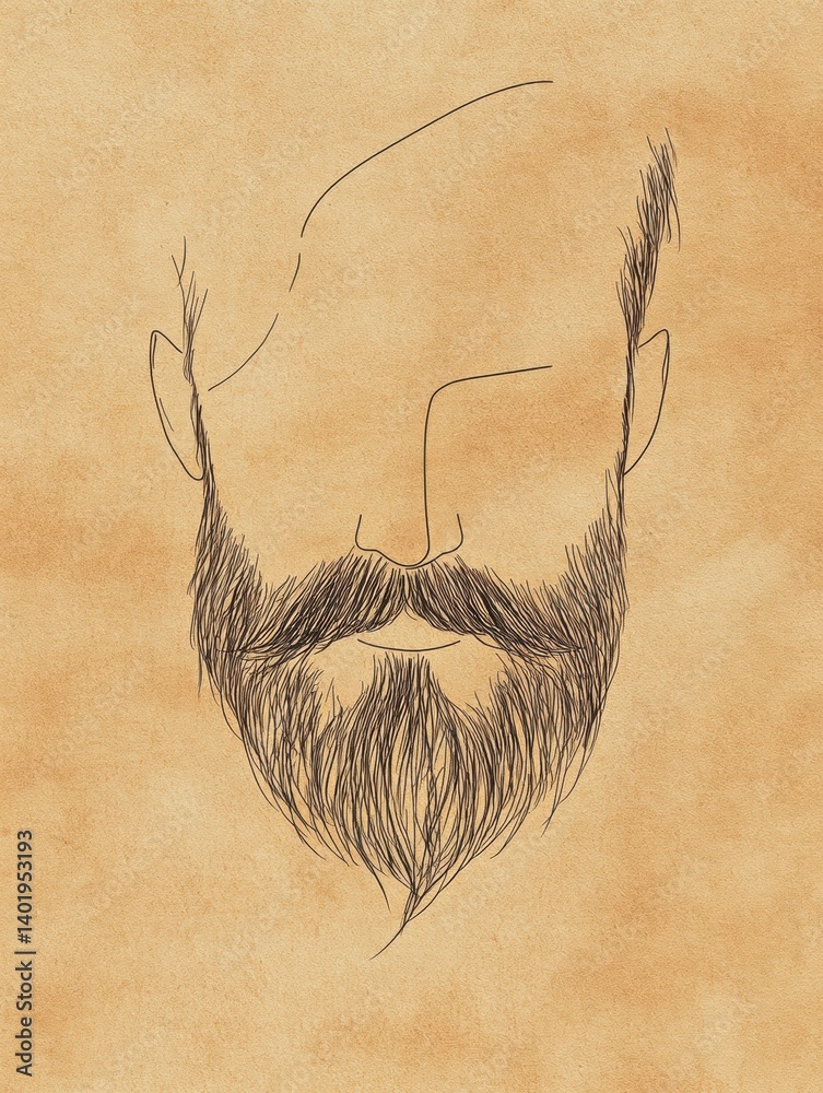 Leinwandbilder Minimalistic illustration of a beard on craft paper texture, showcasing simplicity and artistic design with a focus on clean lines