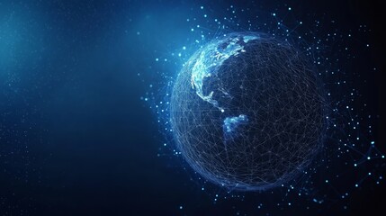Obraz premium Glowing Digital Network and Globe on Abstract Blue Background