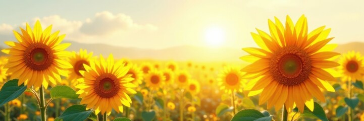 Obraz premium Watercolor sunflower field with warmth and light, watercolor, sunflower