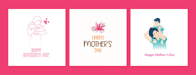 Happy mother's day pink line art post and banner social media template, Silhouette, design vector file 