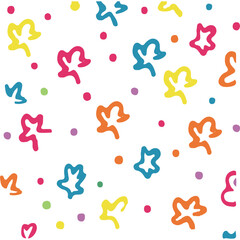 Fun colorful line doodle seamless pattern. Creative minimalist style art background for children or trendy design with basic shapes. Simple party confetti texture, childish scribble shape backdrop.