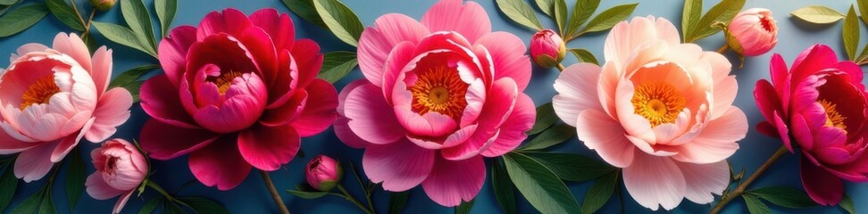 Fototapeta premium Colorful peony flowers arrangement, blossoms, blooms