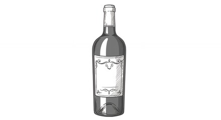 Wine bottle illustration grayscale vintage style