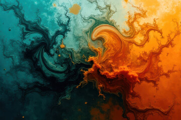Mesmerizing Ink Swirls: Teal & Orange Dance in Dreamlike Abstract Photography