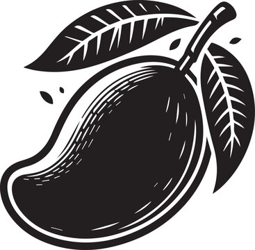 recommend clip art: Mango with leaf silhouette, black mango illustration, mango silhouette vector isolated on white background