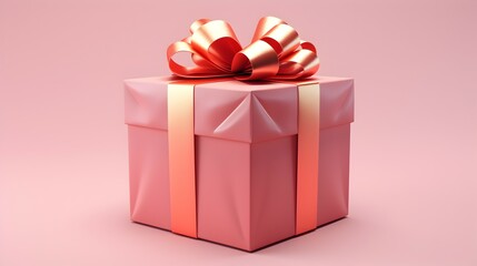 Obraz premium A blush pink gift box, elegantly tied with a rose gold ribbon, promises a delightful surprise; soft lighting enhances its luxurious feel.