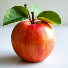 red apple with green leaf