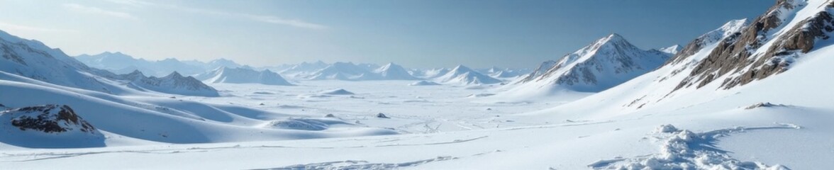 Fototapeta premium Snow-covered planetary surface with a barren, cratered terrain , planet, space, icy landscape