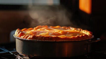 Freshly baked apple pie steaming hot