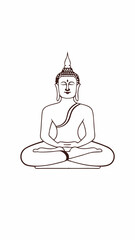 Silhouette of a Buddha Statue in a Meditation Pose With a Lotus Position Against a Simple White Background Generative AI