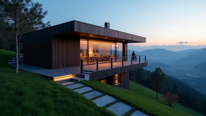 Fototapeta premium A beautiful elevated house on a hill captured against a backdrop of clear blue skies and lush greenery showcasing a charming design and ideal residential living environment