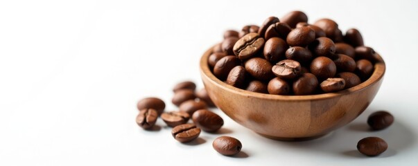 Roasted coffee beans in a bowl on white background , food, coffee beans