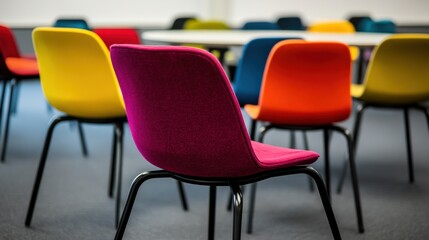 Colorful Chairs Arranged in Modern Office Space with Unique Design Elements and Aesthetic Appeal