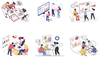 Obraz premium Flat Illustration of Business Teamwork, Meetings, and Professional Success.