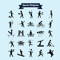 Collection of Sports Pictograms in Stick Figure Style for Olympic and Athletic Activities