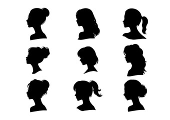  Silhouette Collection of Female Profiles with Various Hairstyles