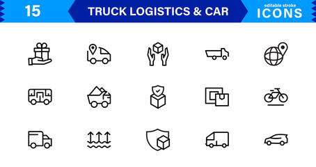 Logistics and Car Services with Detailed Truck and Vehicle Icons. Ideal for Business Solutions, Fleet Operations, and Transportation Design.