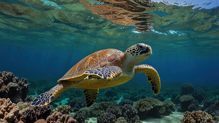 Fototapeta premium green sea turtle swimming