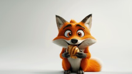 Obraz premium Cute cartoon fox eating a treat