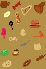 food seamless pattern with brown background 