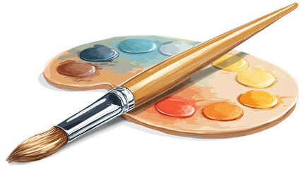 Vector of a paintbrush and palette icon for art class isolated on white background in flat style