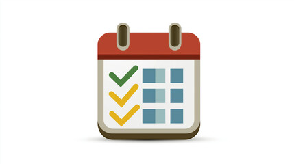 Simple icon of a calendar with check marks isolated on white background for scheduling and planning concepts


