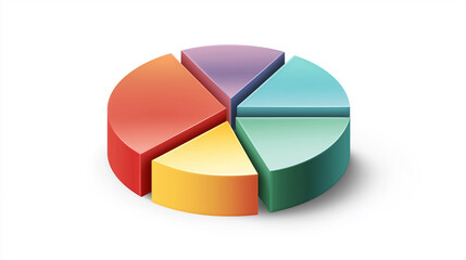 Pie chart icon with colorful segments isolated on white background for data analysis and business concepts