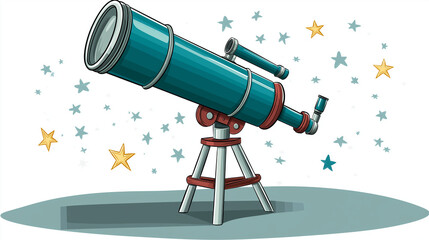 Telescope and stars icon for astronomy education isolated on white background in flat vector style