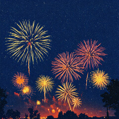 firework new year celebration Retro illustration surreal vintage poster grunge dotted texture
