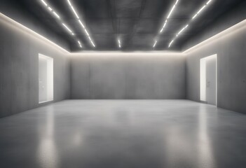 3d industrial lights concrete walls rendering design floor up hall grey project glossy empty led mock top blank space hangar garage three-dimensional distribution light car template pattern white
