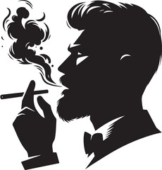 young male smoking head illustration, man smoking cigarette, young male smoking head  silhouette vector isolated on white background