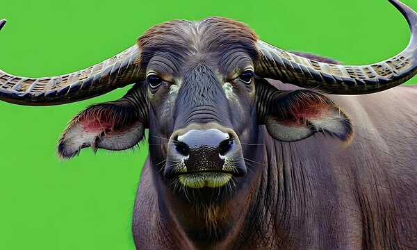 green screen video captures detailed view of asian buffalo in natural posture designed for easy post-production integration