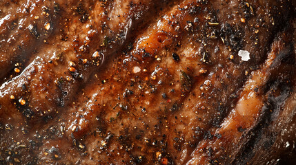 a grilled steak, a macro and full-frame texture shot, close-up texture, top view