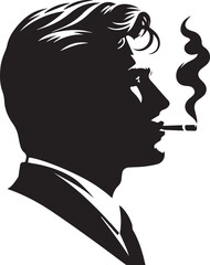 young male smoking head illustration, man smoking cigarette, young male smoking head  silhouette vector isolated on white background