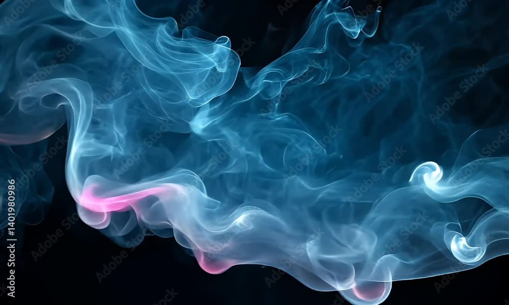 Wall mural ethereal swirling smoke patterns in dark background with blue and pink hues creating fluid dynamic v