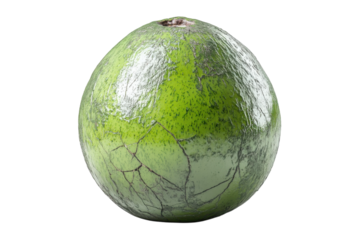A striking green sphere with cracked texture isolated on black background detailed macro shot