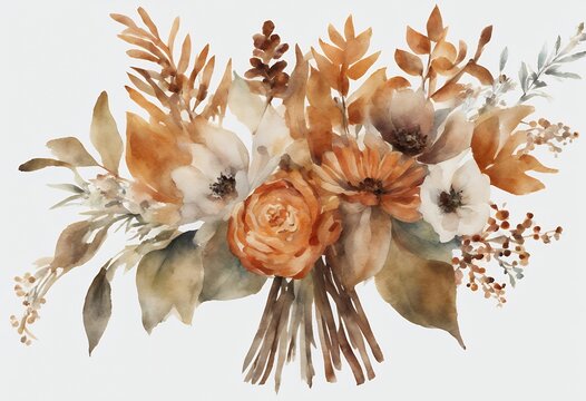 style bouquet clipart burnt brown rustic botanical watercolor made arrangement painting flowers floral white rust orange png autumn card fall grey clip art thanksgiving hand painted flower isolated