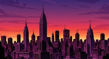 Fototapeta premium Crimson Skyline Serenade AI Generated