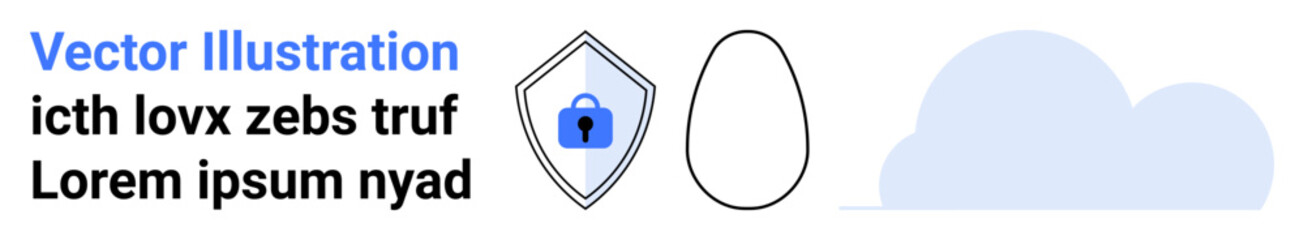 Shield with lock symbolizing protection, an egg outline, and cloud element. Ideal for cybersecurity, data protection, cloud services, digital safety, encryption, technology flat landing page banner