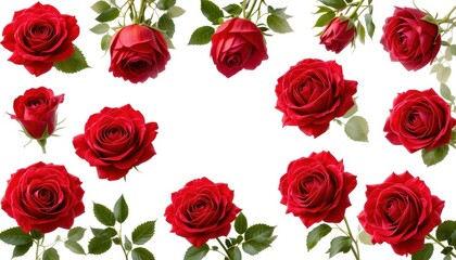Vibrant red roses garden floral arrangement bright aerial view beauty