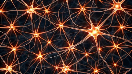Abstract neural network, glowing neurons.