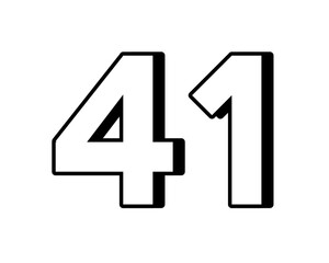 White number 41 on transparent background, with a bold, 3D appearance and shadow effects for added depth and dimension design elements